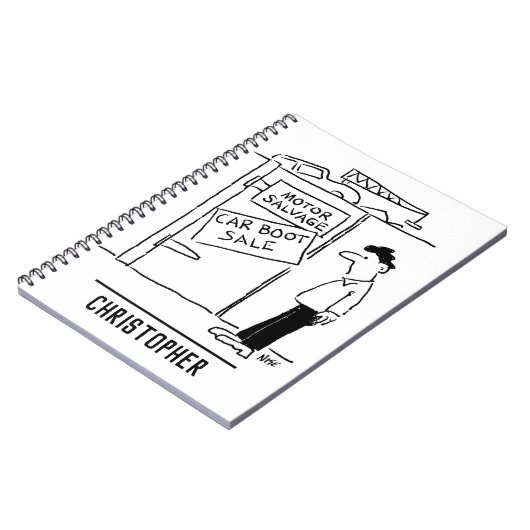 Car Breakers Scrapyard Car Boot Sale Cartoon Notizblock (Linke Seite)