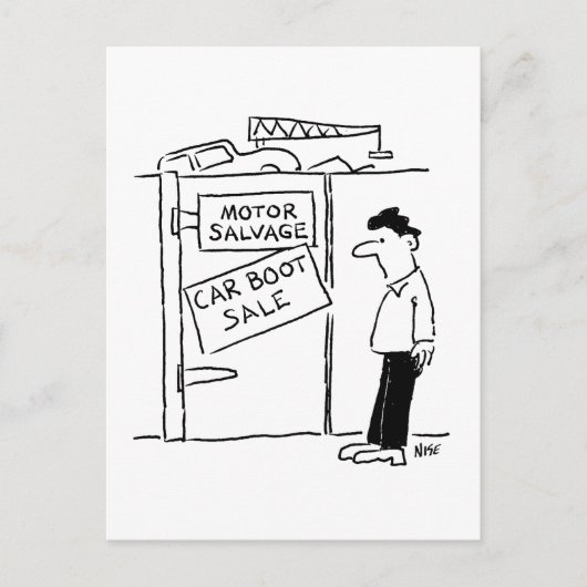 Car Breakers Scrapyard Car Boot Sale Cartoon Postkarte (Vorderseite)