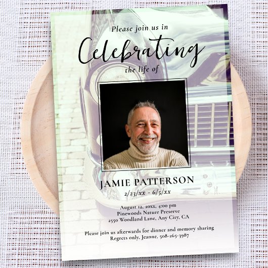 Car Collector Celebration of Life Photo, Funeral Einladung