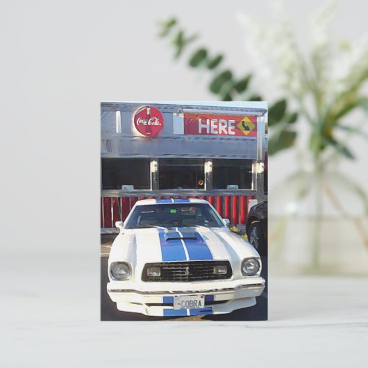 Car Cruise Night in Diner Postkarte (Stehend Vorderseite)
