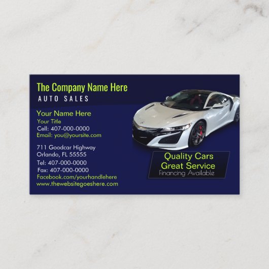 Car Dealership-Auto Sales Associate Business Card Visitenkarte (Vorderseite)