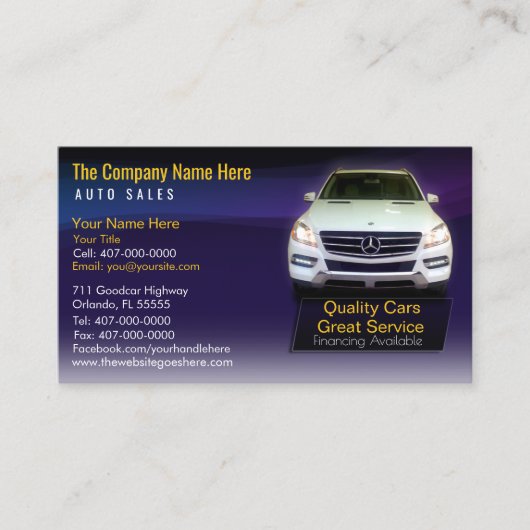 Car Dealership-Auto Sales Associate Business Card Visitenkarte (Vorderseite)