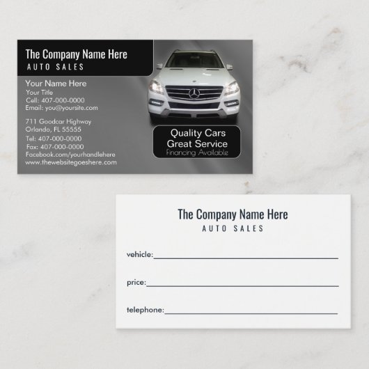 Car Dealership-Auto Sales Associate Business Card Visitenkarte (Vorne/Hinten)