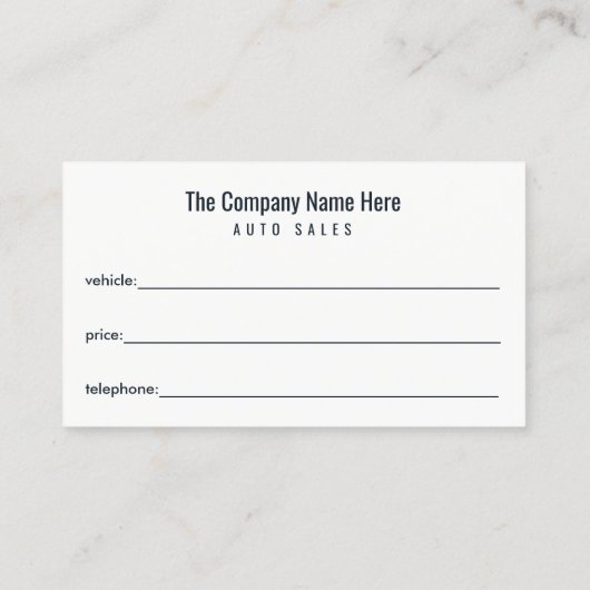 Car Dealership-Auto Sales Associate Business Card Visitenkarte (Rückseite)