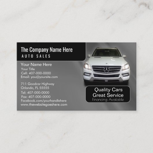 Car Dealership-Auto Sales Associate Business Card Visitenkarte (Vorderseite)