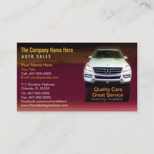 Car Dealership-Auto Sales Associate Business Card Visitenkarte (Vorderseite)