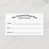 Car Dealership-Auto Sales Associate Business Card Visitenkarte (Rückseite)