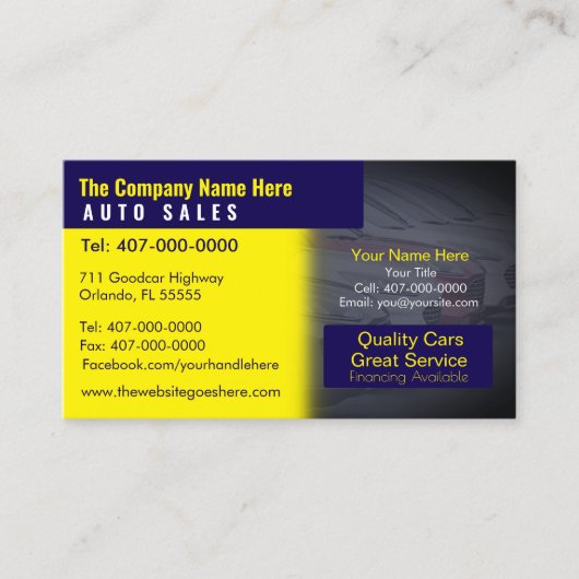 Car Dealership-Auto Sales Associate Business Card Visitenkarte (Vorderseite)