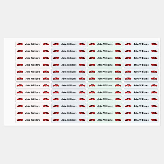 Car Design Kids' Name Clothing School Labels Etiketten (Blatt)