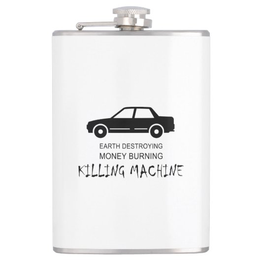 Car Earth zerstört Geldverbrennungsmaschine Flachmann (Vorderseite)