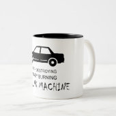Car Earth zerstört Geldverbrennungsmaschine Zweifarbige Tasse (VorderseiteRechts)
