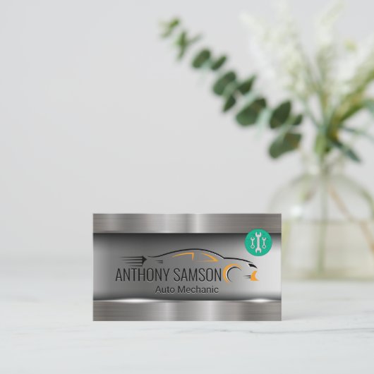 Car-Logo | Wrench Logo | Metall Visitenkarte (Stehend Vorderseite)