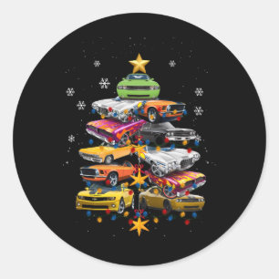 Car Madness Weihnachtsbaum Classic Muscle Cars Xma Runder Aufkleber