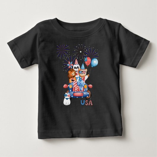 Car Panda Bear & Lion am 4. Juli Baby T-shirt (Vorderseite)