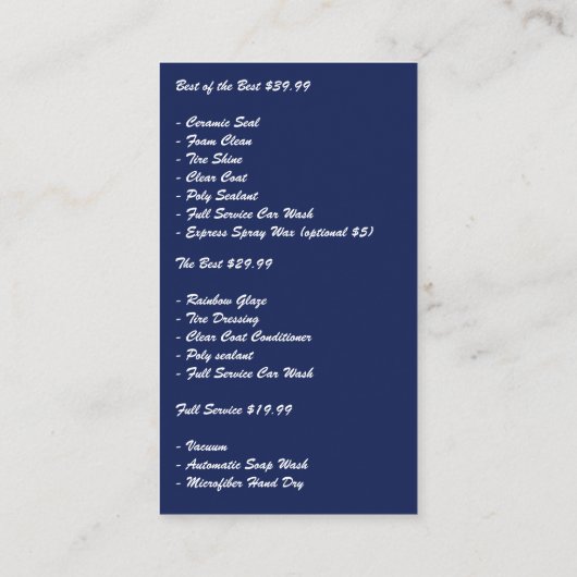 Car Racing Auto Services Visitenkarte (Rückseite)