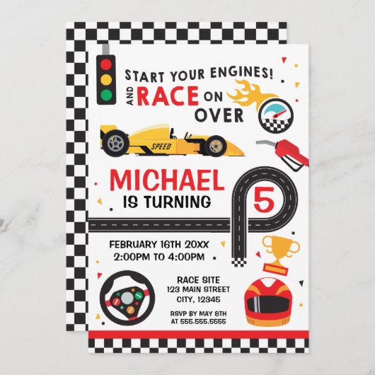 Car Racing Birthday kid Invitation Einladung (Vorne/Hinten)