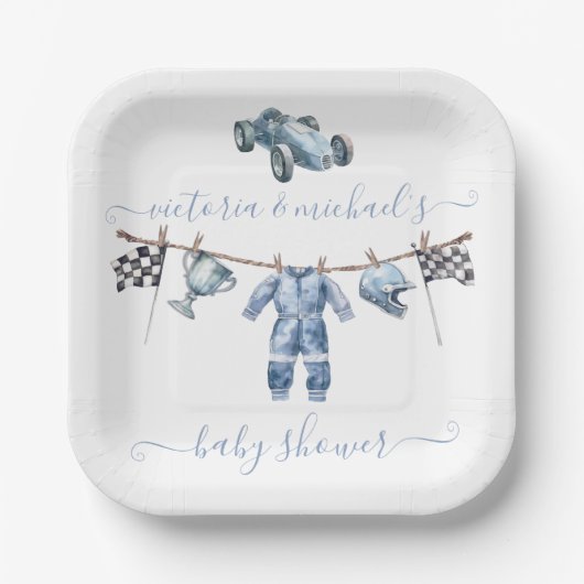 Car Racing Boy Baby Shower Pappteller (Vorderseite)