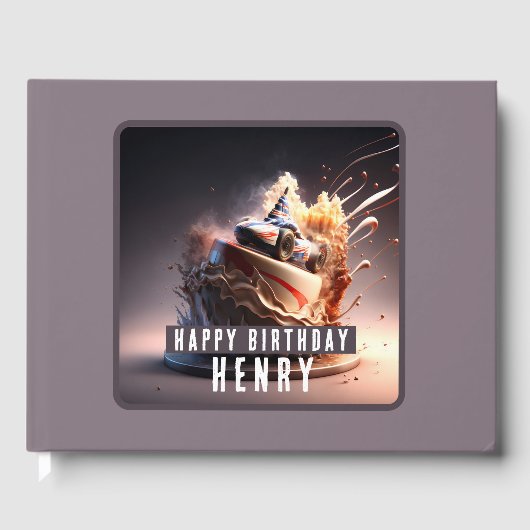 Car Racing Cake - Geburtstage Gästebuch (Vorderseite)