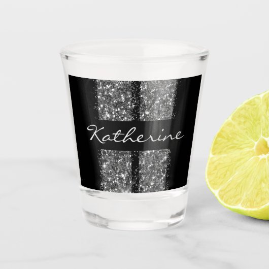 Car Racing Lover Silver Glitzer Streifen Name Schnapsglas (Vorderseite)