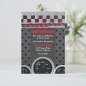Car Racing Racecar Bar Mitzvah Empfang Begleitkarte (Stehend Vorderseite)