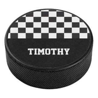Car Racing / Schachmuster + Ihr Backgr. & Name Eishockey Puck