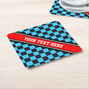 Car Racing / Schachmuster + Ihr Backgr. & Text Rechteckiger Pappuntersetzer