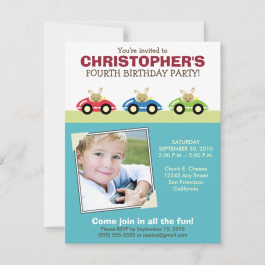 Car Trio Boy's Aqua Geburtstagsparty Einladung (Vorderseite)