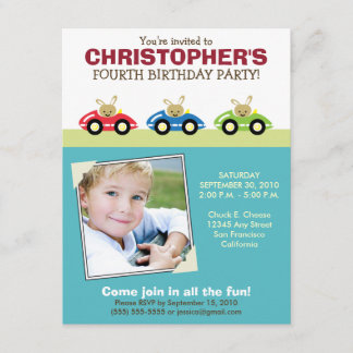 Car Trio Boy's Aqua Geburtstagsparty Einladung