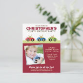 Car Trio Boy's Maroon Geburtstagsparty Einladung (Stehend Vorderseite)