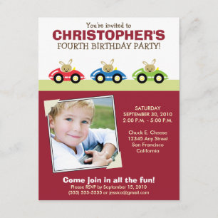 Car Trio Boy's Maroon Geburtstagsparty Einladung
