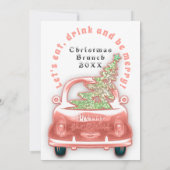 Car Truck Frohe Weihnachts Brunch Dinner Weiß Einladung (Rückseite)