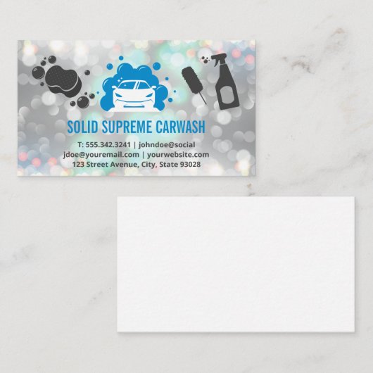 Car Wash | Auto und Blasen | Bokeh Sparkle Visitenkarte (Vorne/Hinten)
