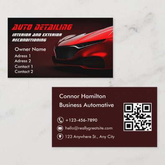 Car Wash Berufliches Auto im Detail QR-Code Visitenkarte (Vorne/Hinten)