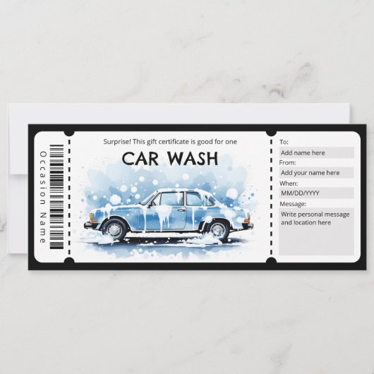 Car Wash Gift Certificate Einladung (Vorderseite)