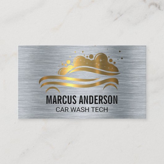 Car Wash Logo | Metallisch Visitenkarte (Vorderseite)