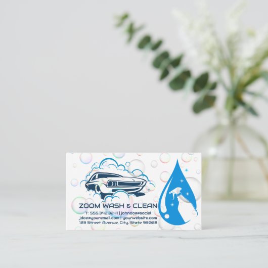 Car Wash Logo | Seifenblasen | Sprühflasche Visitenkarte (Stehend Vorderseite)