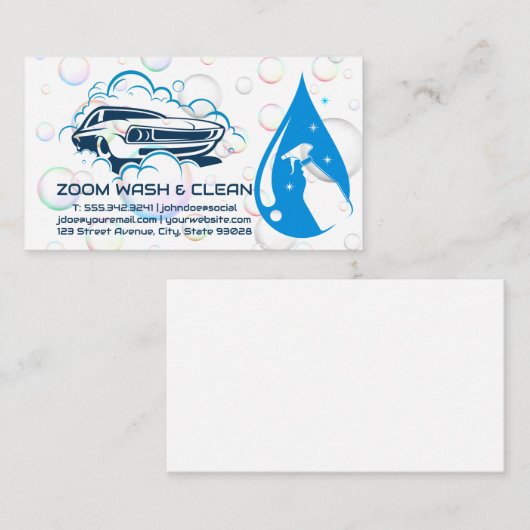 Car Wash Logo | Seifenblasen | Sprühflasche Visitenkarte (Vorne/Hinten)