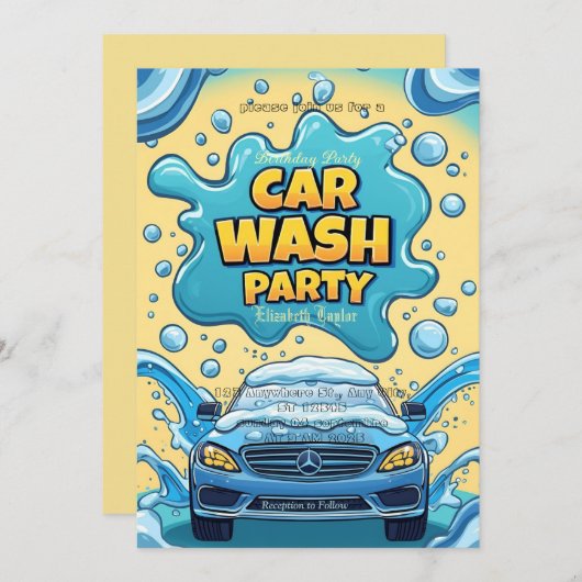 Car Wash party Invitation – Suds Celebration Einladung (Vorne/Hinten)