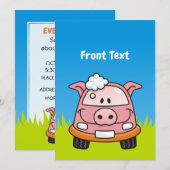 Car Wash Pig Einladung (Vorne/Hinten)