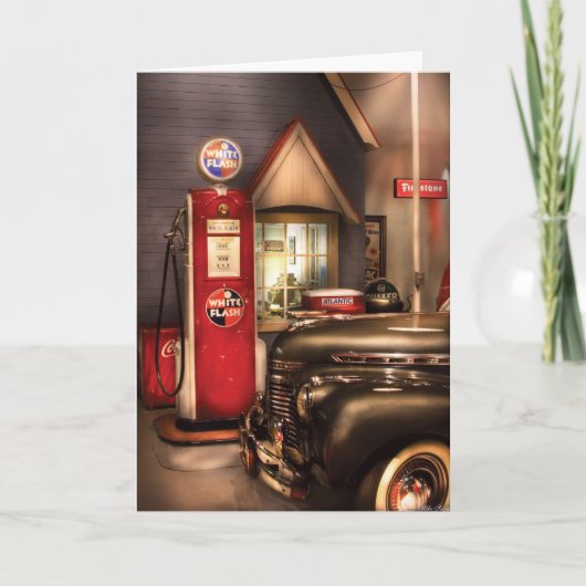 Car - White Flash Gasoline Feiertagskarte (Vorderseite)