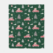 Car Winter Pattern Frohe Weihnachten Grün Medium Fleecedecke (Vorderseite)