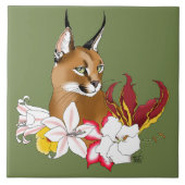 Caracal Wild Cat Floral Green Fliese (Vorderseite)