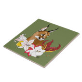 Caracal Wild Cat Floral Green Fliese (Seite)