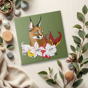 Caracal Wild Cat Floral Green Fliese