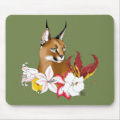 Caracal Wild Cat Floral Green Mousepad (Vorne)