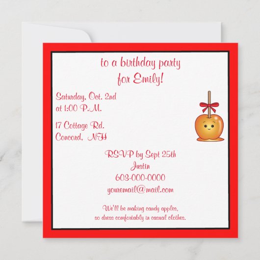 Caramel Apple mit Bow Birthday Party Einladung (Rückseite)