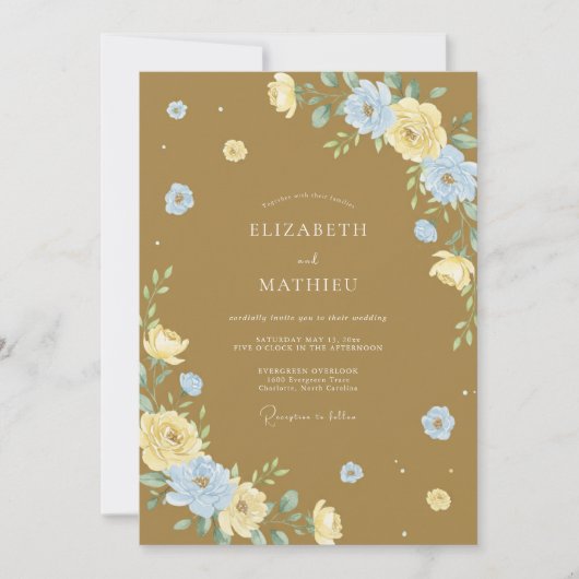 Caramel Azure Blätterhochzeit Einladung (Vorderseite)