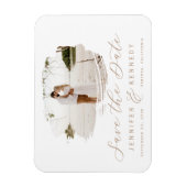 Caramel Beige Romantic Brushed Frame Save The Date Magnet (Vertikal)
