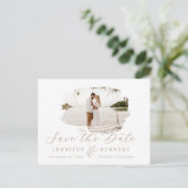 Caramel Beige Romantic Brushed Frame Save The Date Postkarte (Stehend Vorderseite)