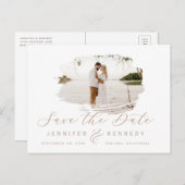 Caramel Beige Romantic Brushed Frame Save The Date Postkarte (Vorne/Hinten)